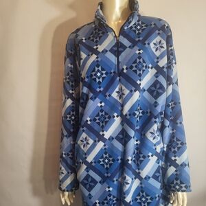 Landsend Women's Dress size Xl (18) Shades of blue & white Mock neck Zipper